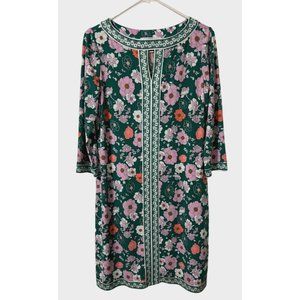 WISP Floral Dress Green Pink 3/4 Sleeves Size 6
